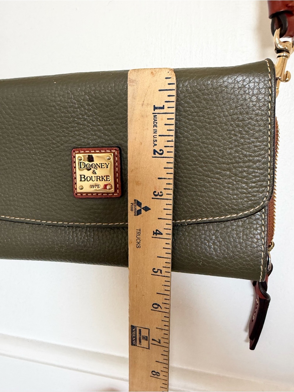 Dooney & Bourke Olive Pebbled Leather Crossbody with Brown Trim - Picture 13 of 15